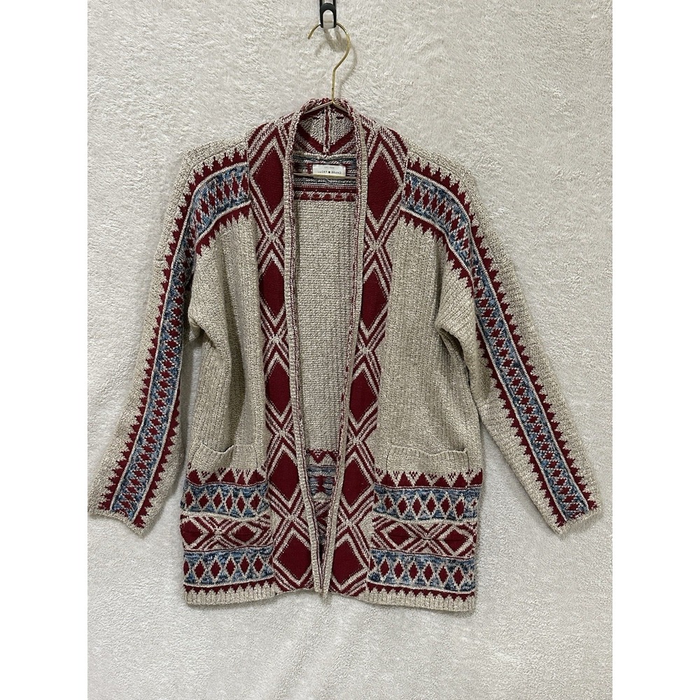 Lucky Brand Medium? Cardigan Sweater Open Front Aztec Bohemian Southwest Western